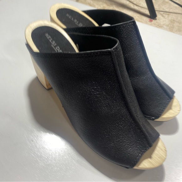 Kelsi Dagger Black Leather Brooklyn Boulder Chunky Wood Platform Clog Mules 7.5 - Picture 4 of 16